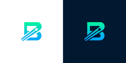 Dynamic Letter B Logo Design with Abstract Technology Elements, Representing Digital Connection, Innovation, and Modern Identity in a Creative Gradient Style © Eunois