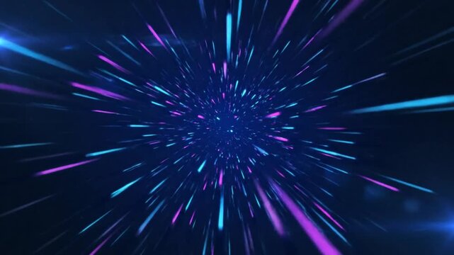Abstract space tunnel travel with blue and purple lines for science, technology, and futuristic concepts
