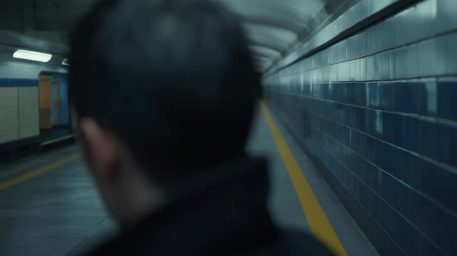 Brooding man subway station portrait moody urban cinematic underground dramatic lighting