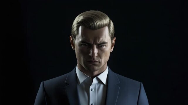 Stern blond man portrait dramatic lighting intense expression intense male portrait furrowed brow