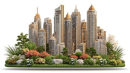 Fototapeta premium Luxury urban skyline with floral park landscape high resolution picture