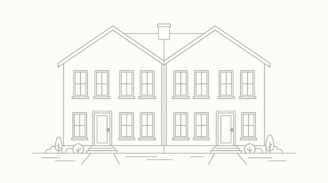 Traditional Semi-Detached Houses Outline Drawing on Light Background