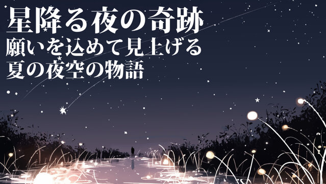 夜空の星と光る蛍の夏の夜空の物語バナー