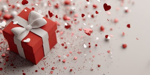 Obraz premium Red heart explosion burst from elegant gift box, passionate love concept perfect for February 14th promotions, wedding and anniversary designs