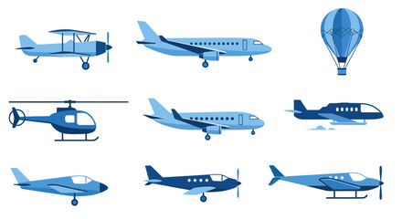 Collection of Blue Aircraft and Hot Air Balloon Icons © Aziz