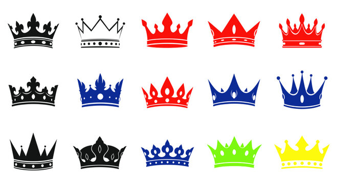 Collection of Colorful Crown Icons - Royalty, Power, Success Symbols