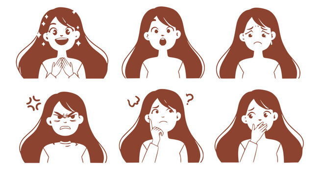 Diverse Female Emotions: Joy, Surprise, Sadness, Anger, Confusion, Shock
