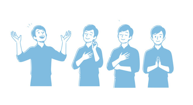Man's Emotions and Gestures: Joy, Gratitude, Peace, and Prayer