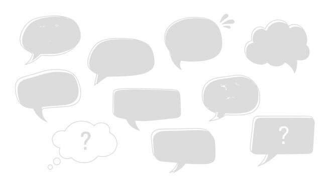 Collection of hand-drawn speech bubbles and thought clouds with question marks