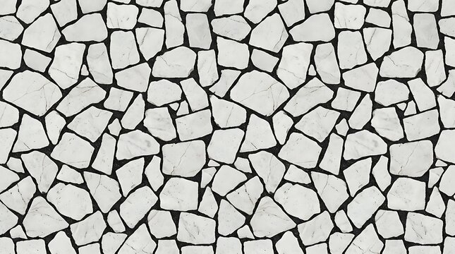 Seamless pattern of grey stone wall texture with irregular rocks and dark grout lines
