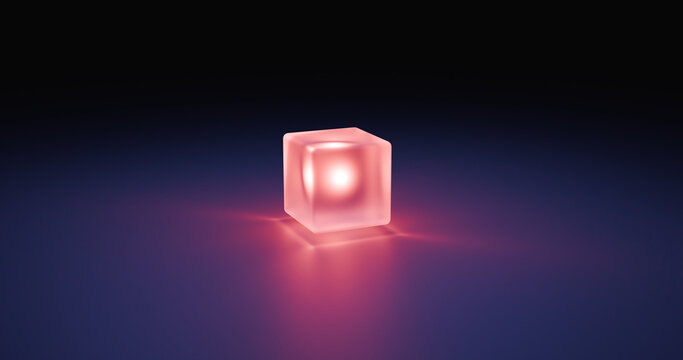 3d render single curve glass light cube on dark background wallpaper