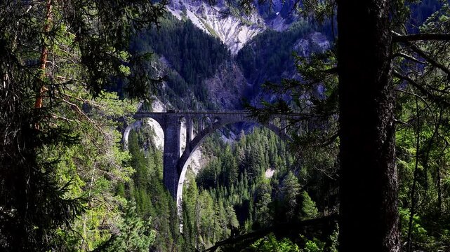 the famous wiesner train viaduct in switzerland 4k video