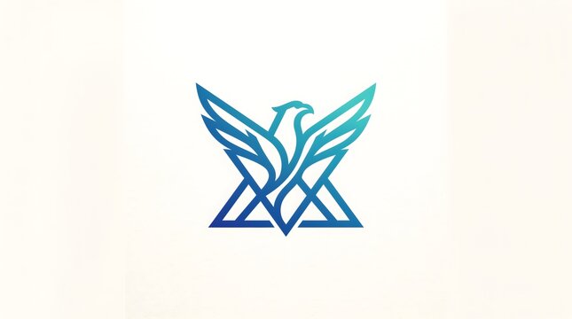Modern geometric blue eagle or phoenix logo design with spread wings on white background, minimalist flat vector illustration for business identity