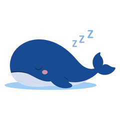 Naklejka premium Cute sleeping whale peaceful marine animal dreamy cozy character illustration