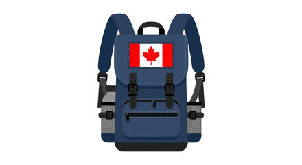 Fototapeta premium Blue backpack with Canadian flag patch. Vector illustration for travel, school, or tourism concepts