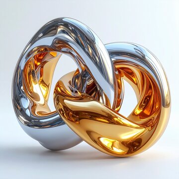 Abstract Interlocked Gold and Silver Metallic Rings 3D Sculpture