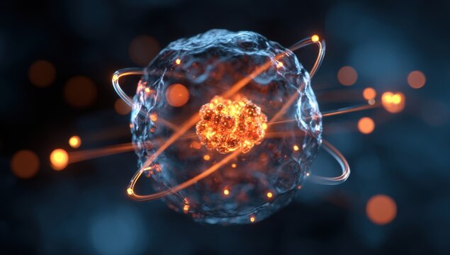Abstract representation of an atom with electrons orbiting the nucleus.