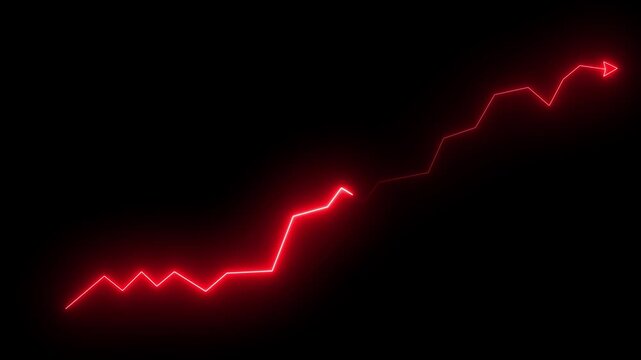 Global business line animation. Abstract glowing neon line business graph growth arrow to down.Glowing neon light animated traffic directional arrows sign. Left arrow .