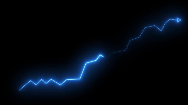 Global business line animation. Abstract glowing neon line business graph growth arrow to down.Glowing neon light animated traffic directional arrows sign. Left arrow .