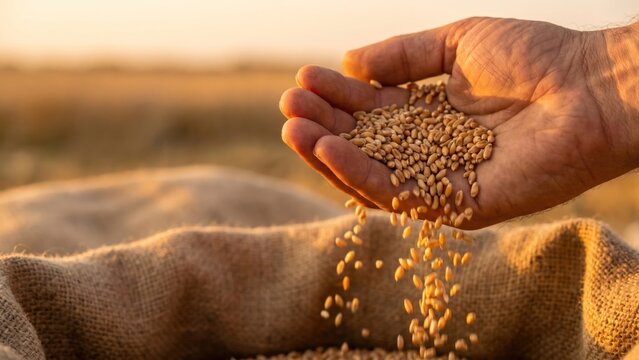 Sifting Through Premium Golden Wheat Grains in Agricultural Commodity Market Setting