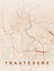 Fototapeta premium Trastevere Italy city map art print , Terracotta style with earthy terracotta and warm rust tones on sandy beige background. Minimalist wall art poster ideal for home, office and ...
