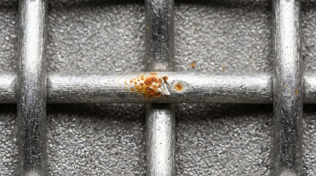 Close-up detail of metal grille with rust and texture, industrial corrosion and material study industrial texture background, macro pattern, copy space, manufacturing detail