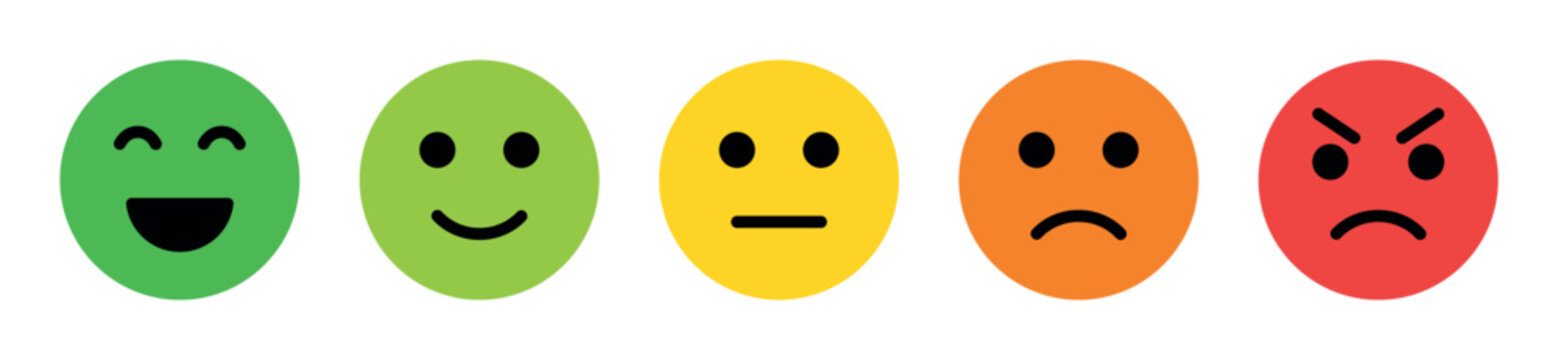 Simple bold emoji feedback faces with black details showing satisfaction levels from happy to angry isolated on transparent background for ui ux design rating system customer survey visuals hd