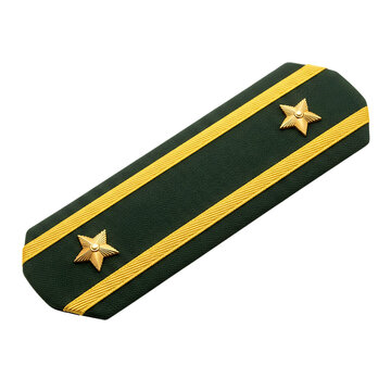 Russian military shoulder strap with gold stripes and two stars on white background