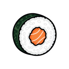 Minimalist Salmon Maki Sushi Rolls Vector Illustration with Halftone © Ike