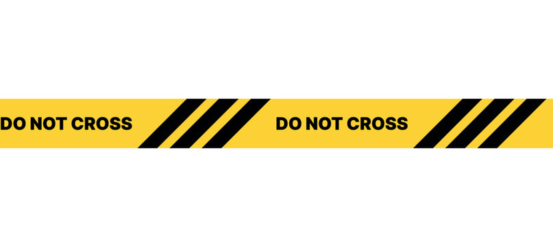 Do not cross warning tape isolated on transparent background, yellow black safety barrier strip with bold prohibition text, seamless hazard line design for restricted areas, industrial caution signage