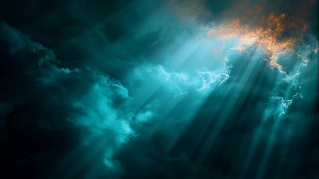  Heavenly Rays of Sunlight Piercing Dark Moody Cloud Formation