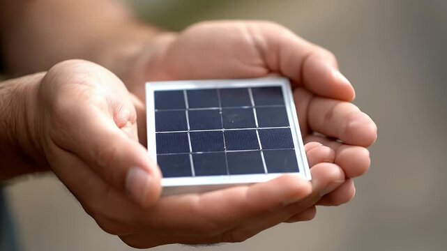 Hands Holding Small Solar Panel Grid Technology Renewable Energy Concept