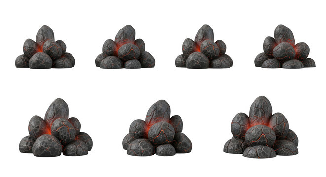 animated cgi burning volcanic rocks with cracks and glowing lava steam isolated on white background geology environment animation