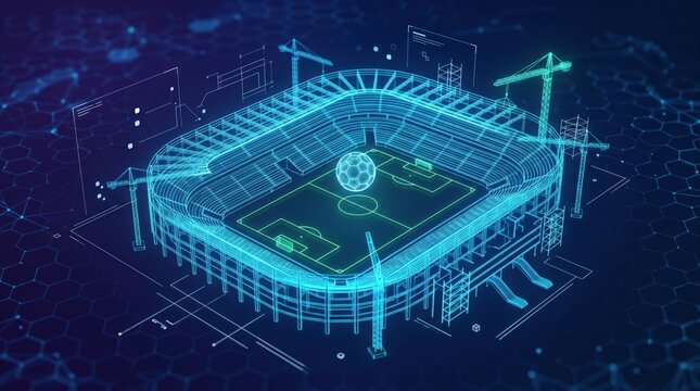 Smart Stadium Infrastructure Planning with 3D Holographic Wireframe and Construction Cranes