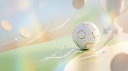 Fototapeta premium Soccer Betting Success Concept with Floating Coins and Rising Growth Arrows