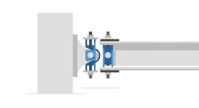 Structural Steel I-Beam to Concrete Column Connection Detail - Industrial Engineering and Architectural Construction Vector Illustration