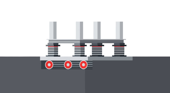 Technical Illustration of Earthquake Base Isolation System for Structural Engineering and Seismic Protection