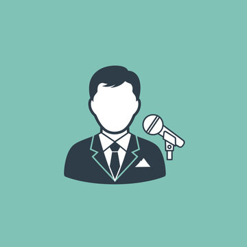 Businessman Speaking into Microphone Publicly.