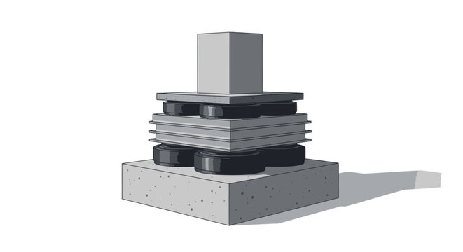 3D Illustration of a Seismic Base Isolation System for Earthquake Protection and Vibration Dampening in Structural Engineering