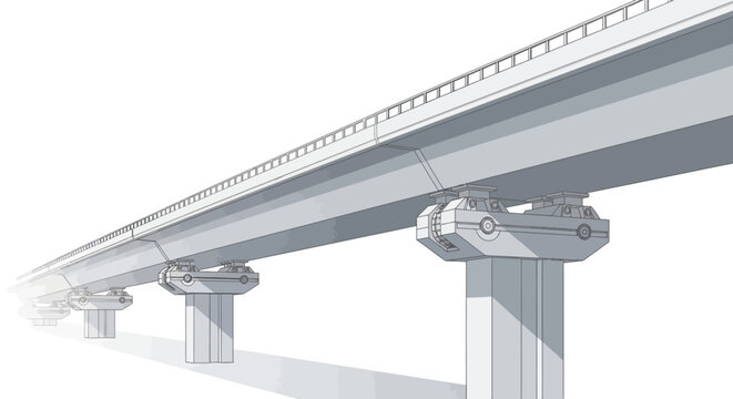 3D Architectural Model of Modern Bridge Viaduct Infrastructure - Structural Engineering Perspective for Urban Construction and Civil Planning