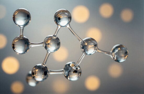 Transparent molecular model against soft blurred golden bokeh