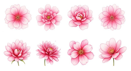 Fototapeta premium watercolor floral arrangement of pink flowers on a white background design elements