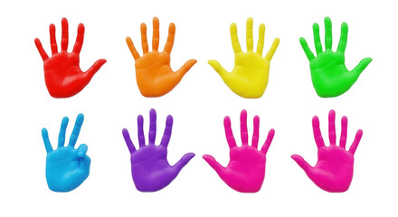 Obraz premium colorful painted handprints arranged on a white surface art creativity and diversity education and fun projects