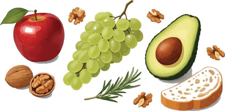 Healthy Breakfast Ingredients Collection,
Fresh Fruits and Nuts Assortment
