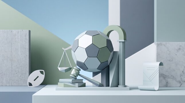 Sports Law Concept with Soccer Ball Gavel and Scales of Justice 3D Render