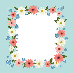 Obraz premium Floral frame with water droplets and copy space.