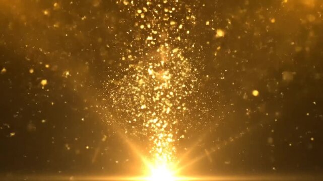 Abstract golden light burst with sparkling particles and lens flare effect for inspiring backgrounds