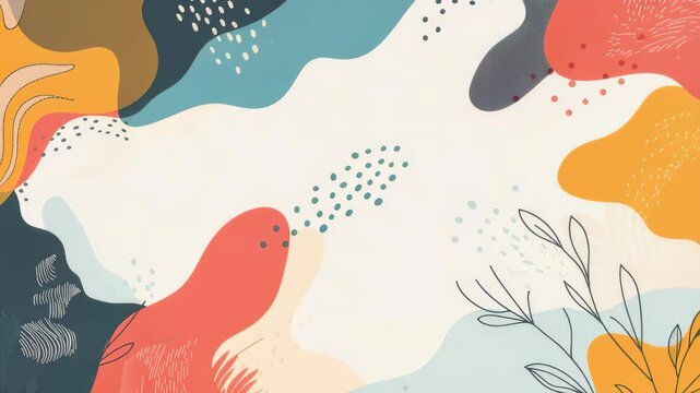 Abstract organic forms illustration: A vibrant artistic illustration features dynamic abstract organic shapes and forms in a mix of soft, complementary hues, suggesting fluidity and natural movement.