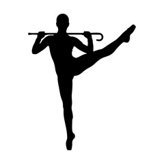 Silhouette of a Dancer Performing a Ballet Pose with a Cane. © Rezza