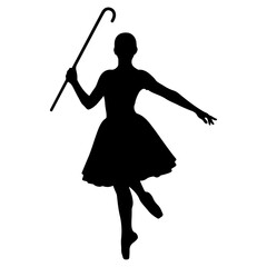 Silhouette of a ballet dancer holding a cane. © Rezza